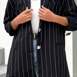 Thea Blazer - Black Pinstripe