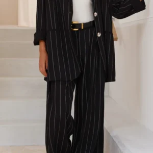 Thea Blazer - Black Pinstripe